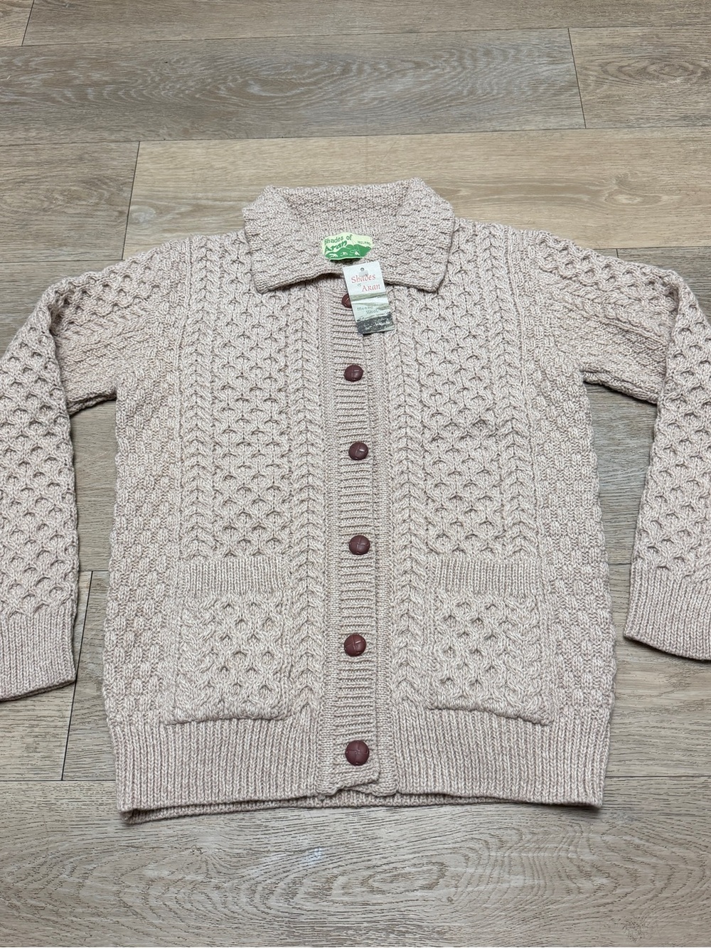 Shades Of Aran Sweater Womens Small Cable Knit Merino Wool Button Cardigan NWT